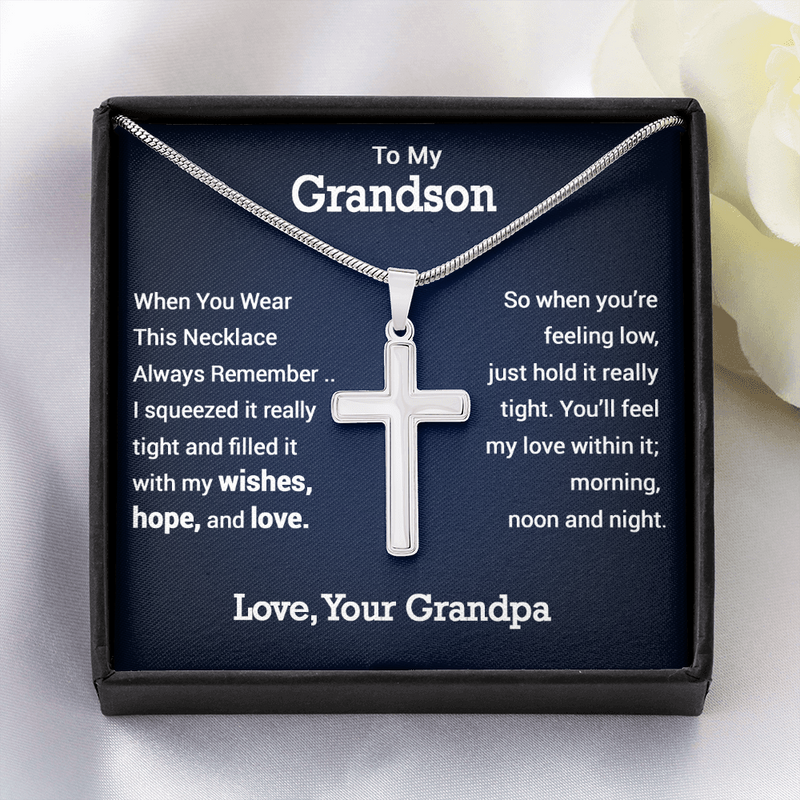 To My Grandson Cross Necklace, Gift From Grandpa, Grandson Birthday, Graduation from Grandpa