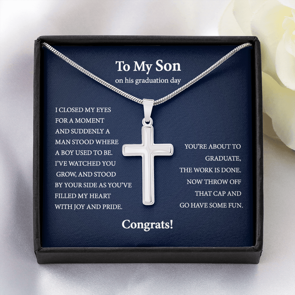 Personalized To My Son on his Graduation Day Cross Necklace Gift | Gift from Mom | Graduation Gift from Dad | Gift for my Son