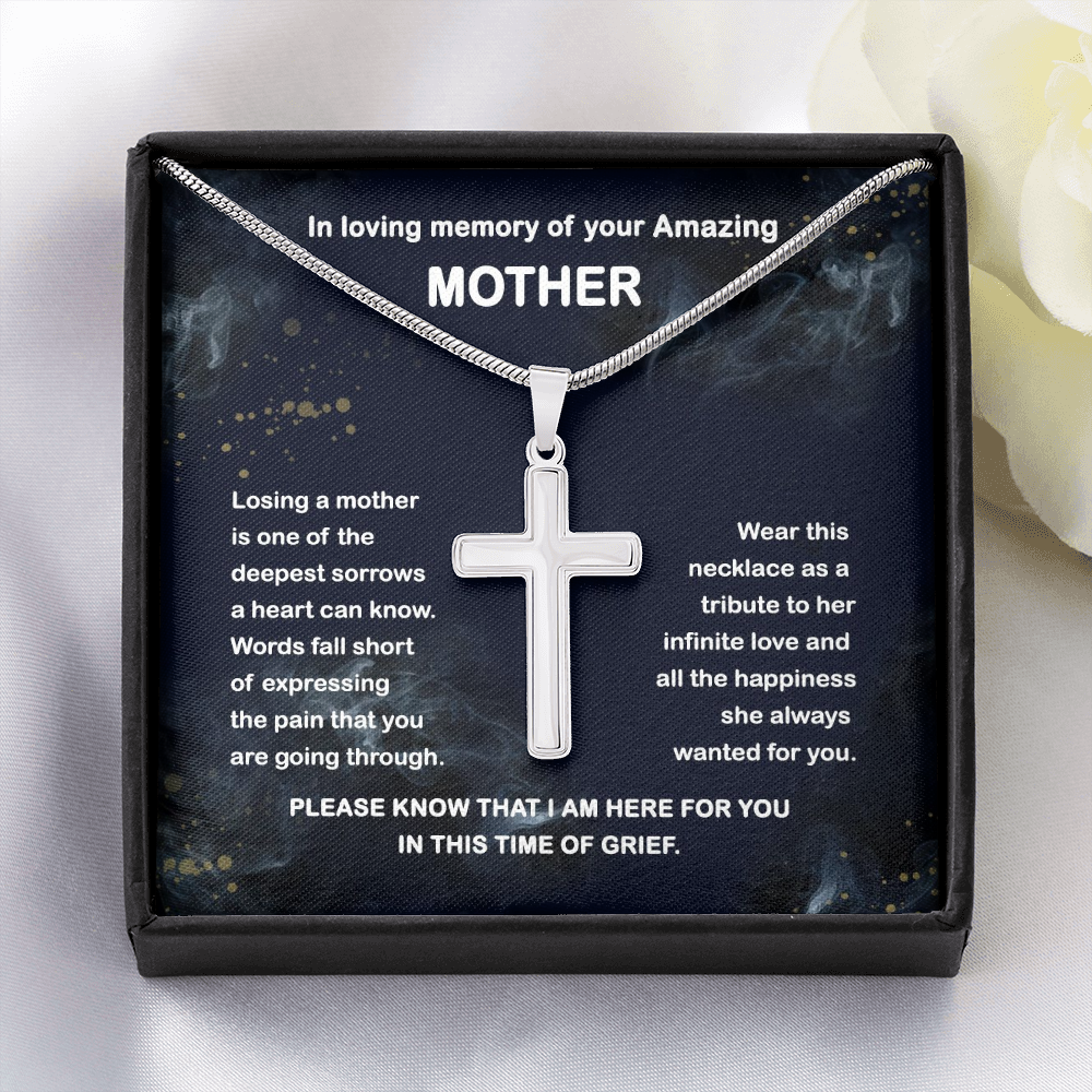 Mom Memorial Cross Necklace Chain Link | Loss of Mother Gift | Mother Loss Sympathy Gift | Mother Memorial Gift