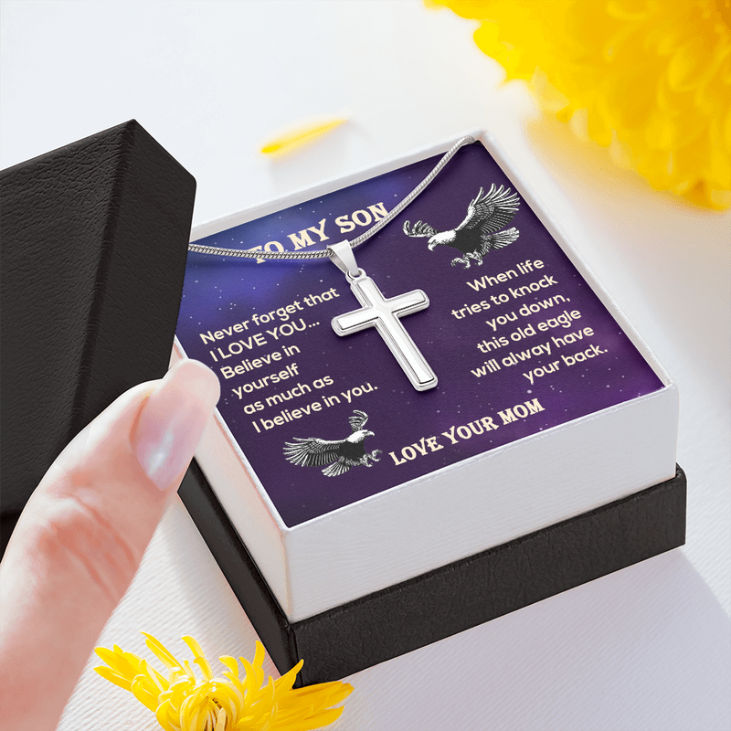 Personalized To My Son Cross Necklace Gift| Gift for Son, from Mom| Believe in Yourself | Motivational Gift for Son| Cross Gift from Mom