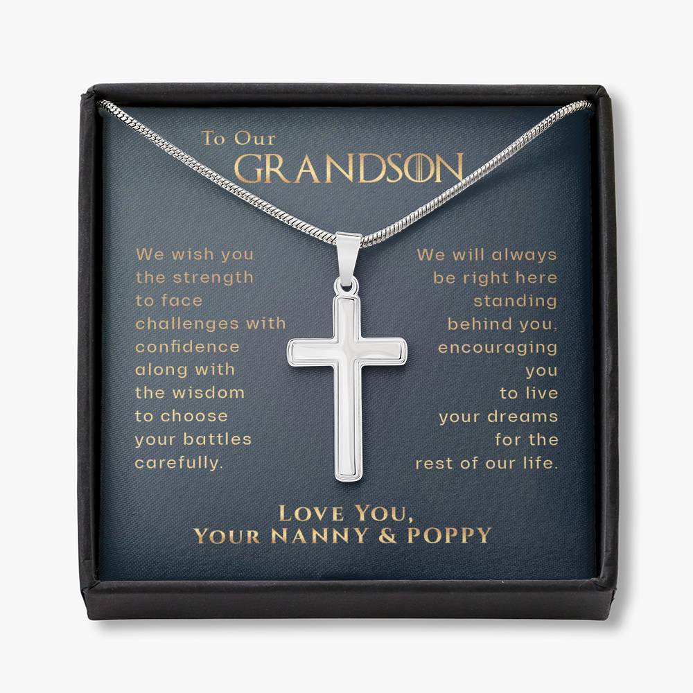 To Our Grandson Communion Cross Necklace | Gift from Nanny & Poppy | Grandson Birthday, Graduation, Christmas Gift