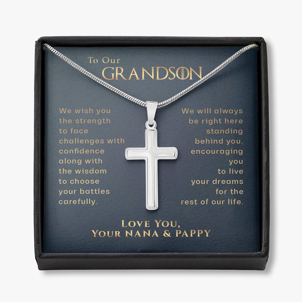 To Our Grandson Communion Cross Necklace | Gift from Nana & Pappy | Grandson Birthday, Graduation, Christmas Gift