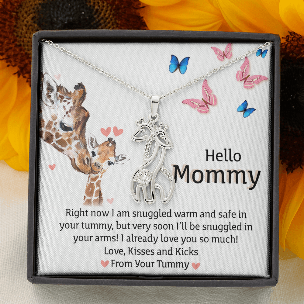 Hello Mommy Giraffe Necklace| First Time Mom Gift| Gift for New Mom| Love, From your Tummy| Giraffe Themed Gift| Baby Shower Gift