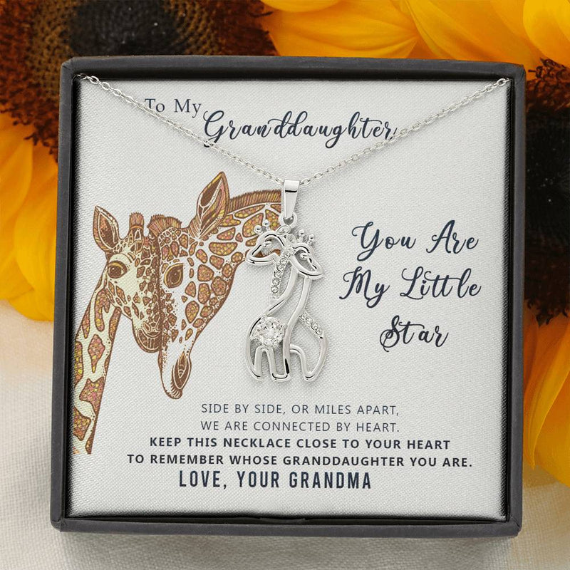 To My Granddaughter, We Are Connected By Heart Giraffe Necklace