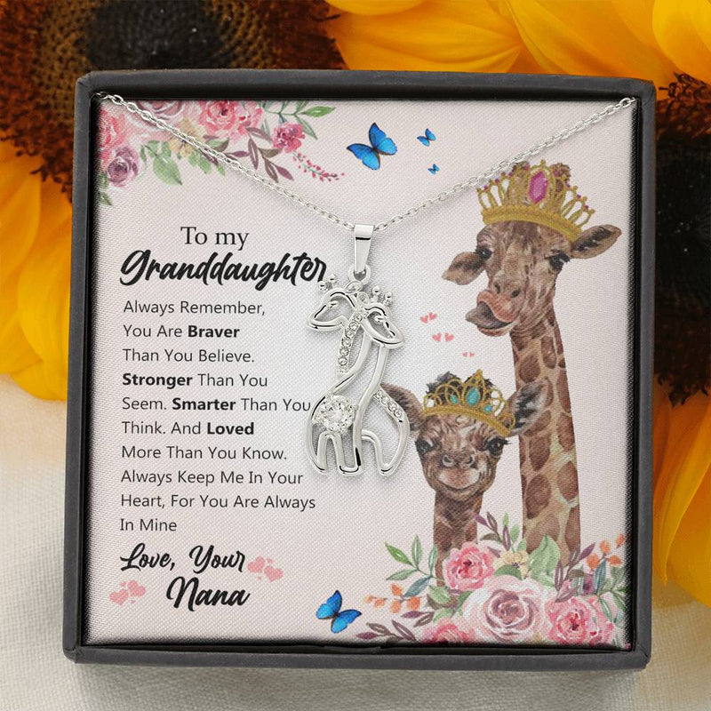 To My Granddaughter You Are Braver Than You Believe Giraffe Necklace