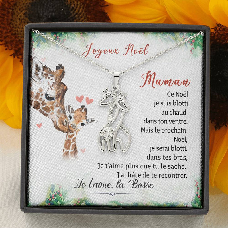 Maman Joyeux Noel Je T’aime La Bosse Giraffe Necklace, Christmas Gift for Future Mom
