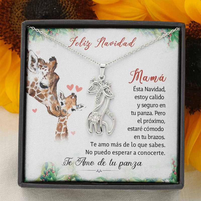Mama Te Amo De Tu Panza, Feliz Navidad Giraffe Necklace | Regalo de Navidad Para Nueva Mami