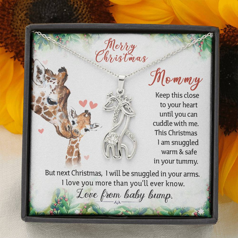 Mommy to be Snuggled In Your Tummy Christmas Giraffe Necklace