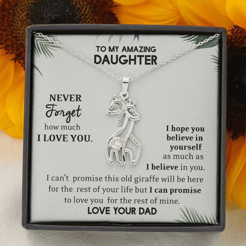 To My Amazing Daughter, Never Forget How Much I Love You Giraffe Necklace
