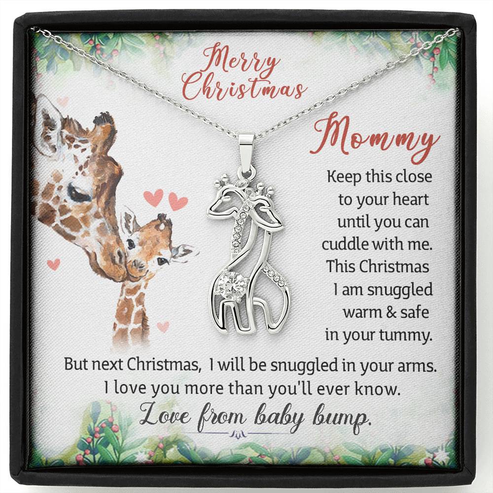 Mommy to be Snuggled In Your Tummy Christmas Giraffe Necklace