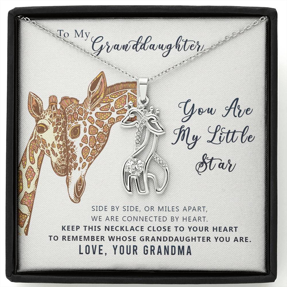 To My Granddaughter, We Are Connected By Heart Giraffe Necklace