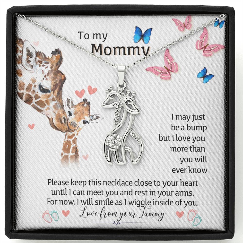 To My Mommy, Love You From Baby Bump Giraffe Necklace