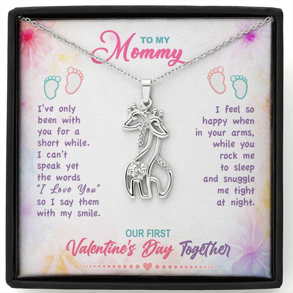 To My Mommy, Our First Valentine's Day Together Newborn Giraffe Necklace | New Baby , New Mother Valentine's Day Gift