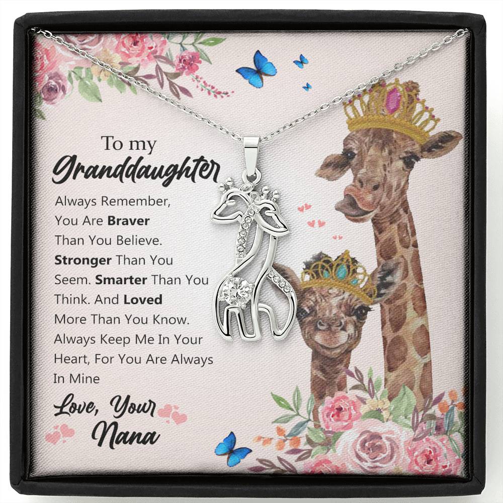 To My Granddaughter You Are Braver Than You Believe Giraffe Necklace