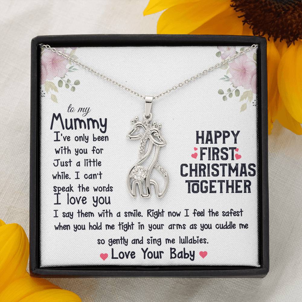 To My Mummy From Baby Happy First Christmas Together Giraffe Necklace | New Mummy, First Time Mom Gift, New Mom Gift Jewelry, Gift for New Mom Necklace,