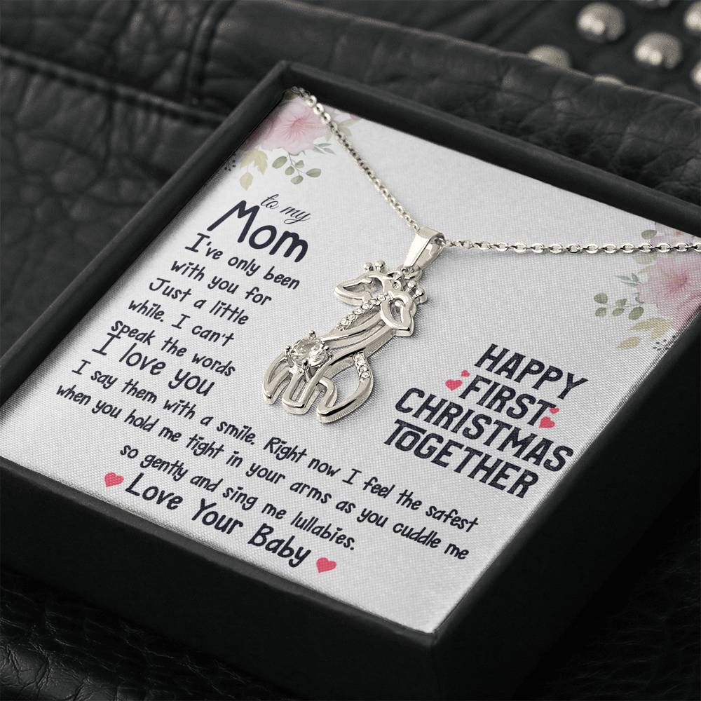 To New Mom From Baby Happy First Christmas Together Giraffe Necklace | New Mom, First Time Mom Gift, New Mom Gift Jewelry, Gift for New Mom Necklace,