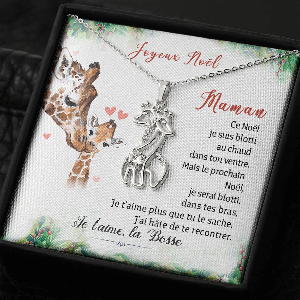 Maman Joyeux Noel Je T’aime La Bosse Giraffe Necklace, Christmas Gift for Future Mom