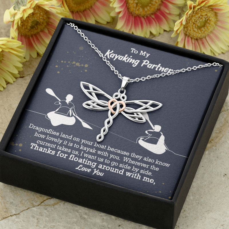 To My Kayaking Partner Dragonfly Necklace | Valentine's Gift, Anniversary Gift, Kayaking Couple Dragonfly Necklace, Outdoorsman Gift