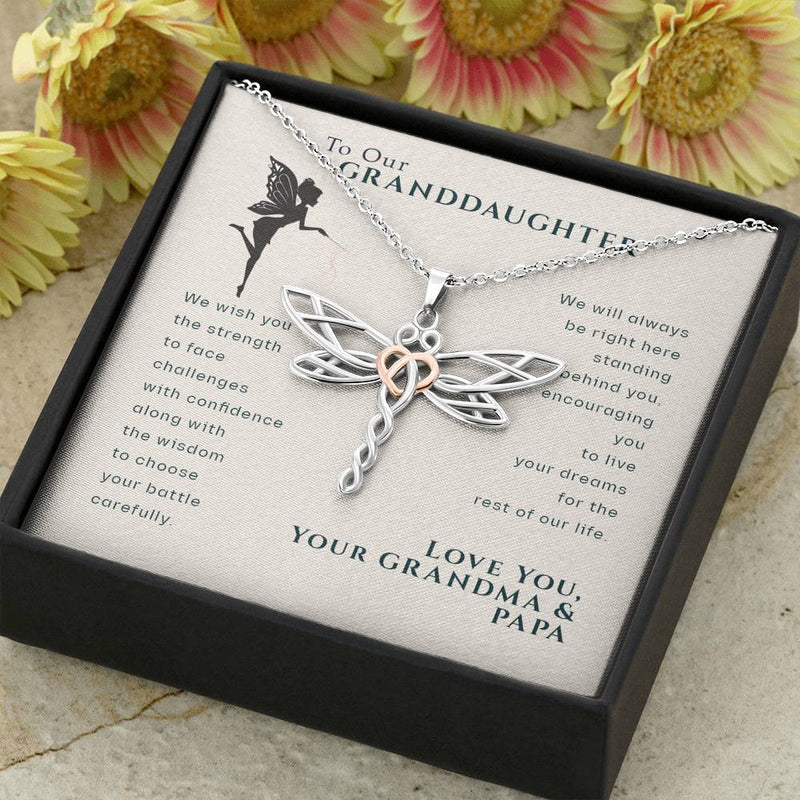 To Our Granddaughter, Live Your Dreams Dragonfly Necklace