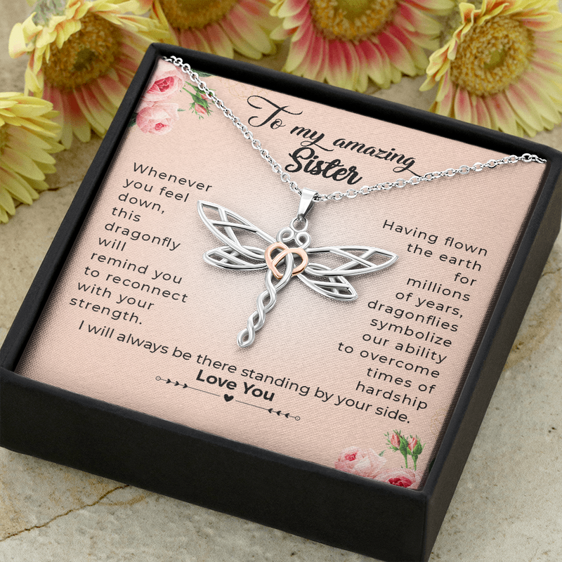 To My Amazing Sister Believe in Yourself Dragonfly Necklace | Encouragement Dragonfly Necklace Gift, Necklace to Sister from Sister and Brother