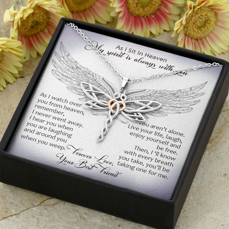 From My Best Friend In Heaven Dragonfly Necklace | Best Friend Memorial Necklace | Loss of Best Friend Gift | Best Friend Loss Sympathy Gift