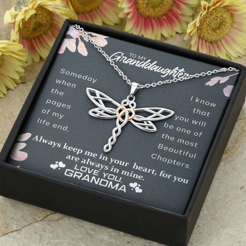 To My Granddaughter, Beautiful Chapter Dragonfly Necklace