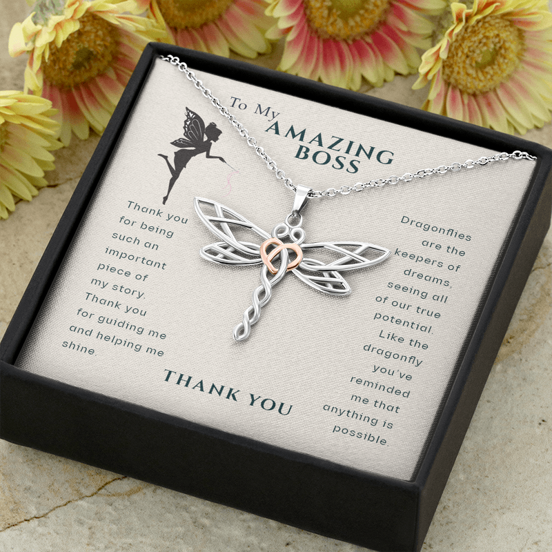 To My Amazing Boss Dragonfly Necklace| Boss Thank You Gift| Resignation From Workplace Gift Idea| Appreciation Gift