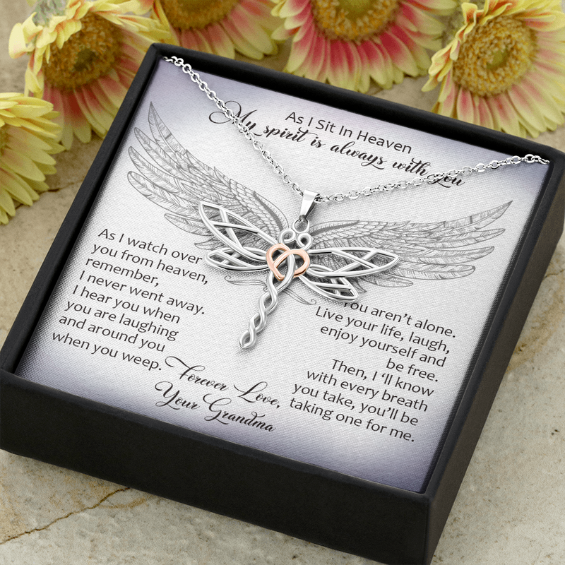 From My Grandma In Heaven Dragonfly Necklace | Grandmother Memorial Gift Loss | Sympathy Loss of Grandma Gift | Grandma Memorial Gift