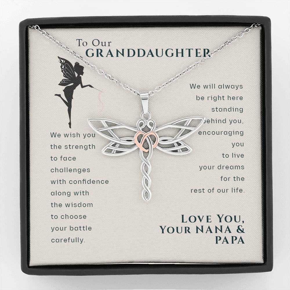 To Our Granddaughter, Live Your Dreams Dragonfly Necklace from Nana & Papa