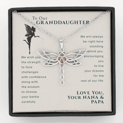 To Our Granddaughter, Live Your Dreams Dragonfly Necklace from Nana & Papa