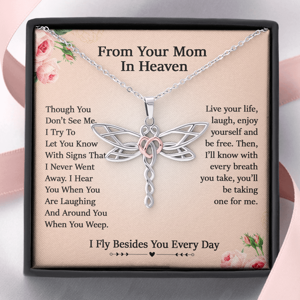 From Your Mom in Heaven Dragonfly Necklace Gift| Mom Remembrance Gift, Sympathy Gift, Mom Memorial Gift
