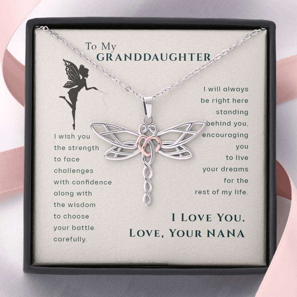 To My Granddaughter, Live Your Dreams Dragonfly Necklace