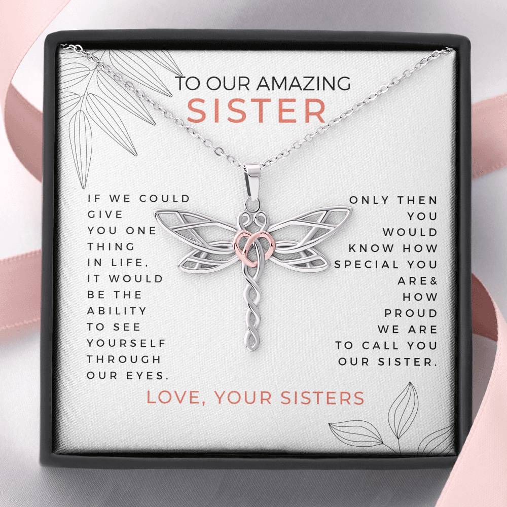 To Our Amazing Sister, Love Your Sisters Dragonfly Necklace | Gift for Sister, Sister Birthday, Graduation, Christmas Gift