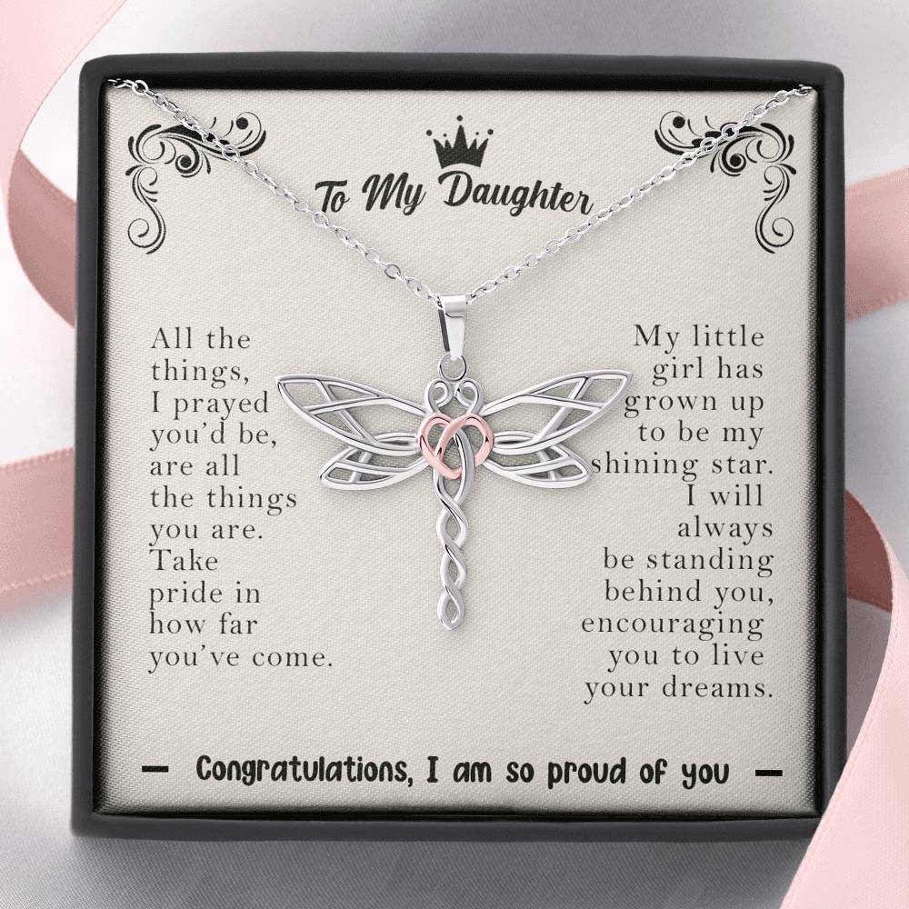 To My Daughter You Are My Shining Star Dragonfly Necklace | Daughter Graduation Necklace, Daughter Birthday Necklace