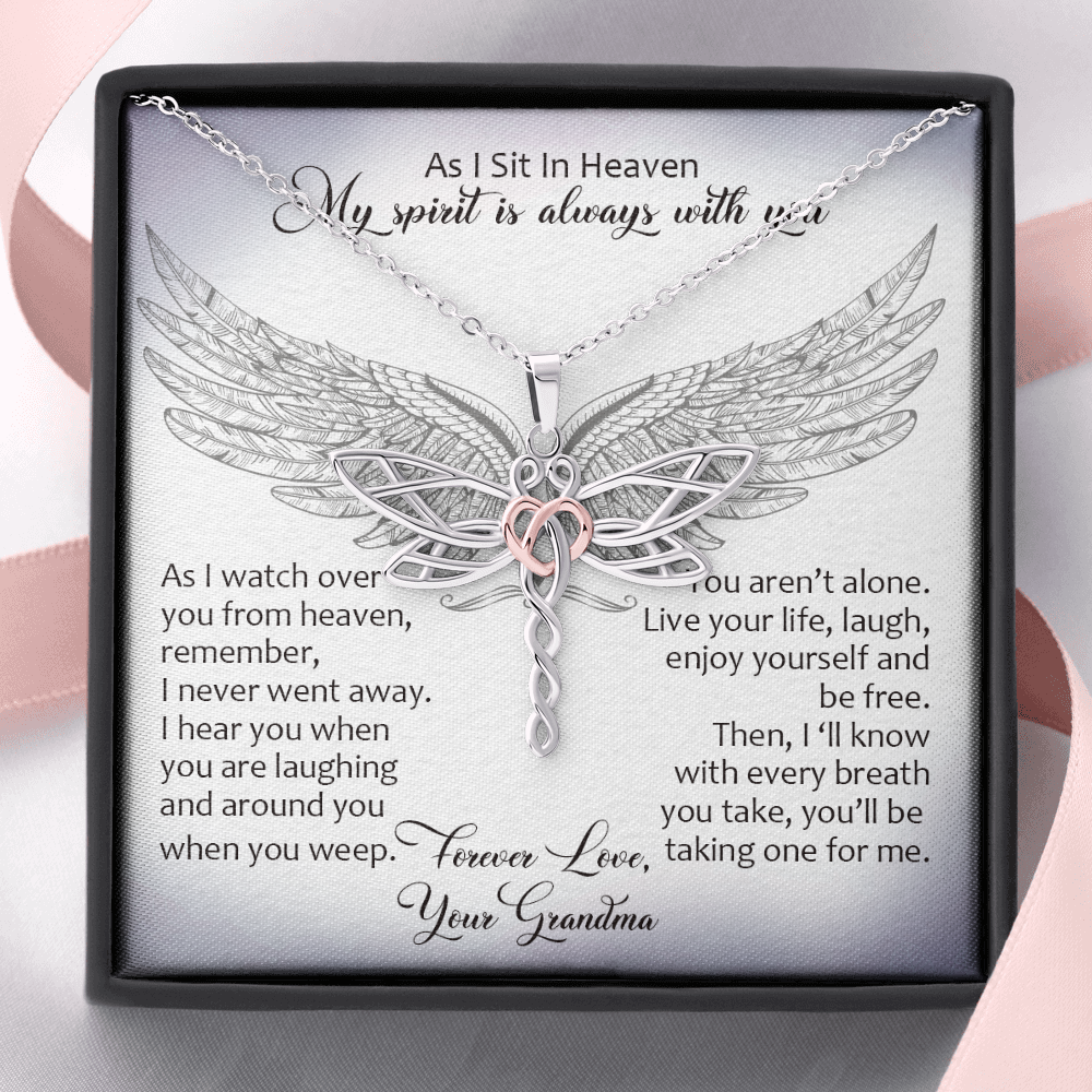 From My Grandma In Heaven Dragonfly Necklace | Grandmother Memorial Gift Loss | Sympathy Loss of Grandma Gift | Grandma Memorial Gift