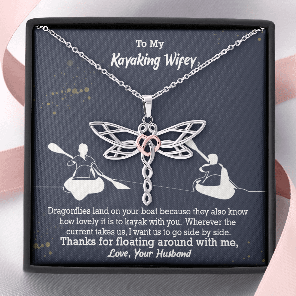 To My Kayaking Wifey Dragonfly Necklace | Valentine's Gift, Anniversary Gift, Kayaking Couple Dragonfly Necklace, Outdoorsman Gift