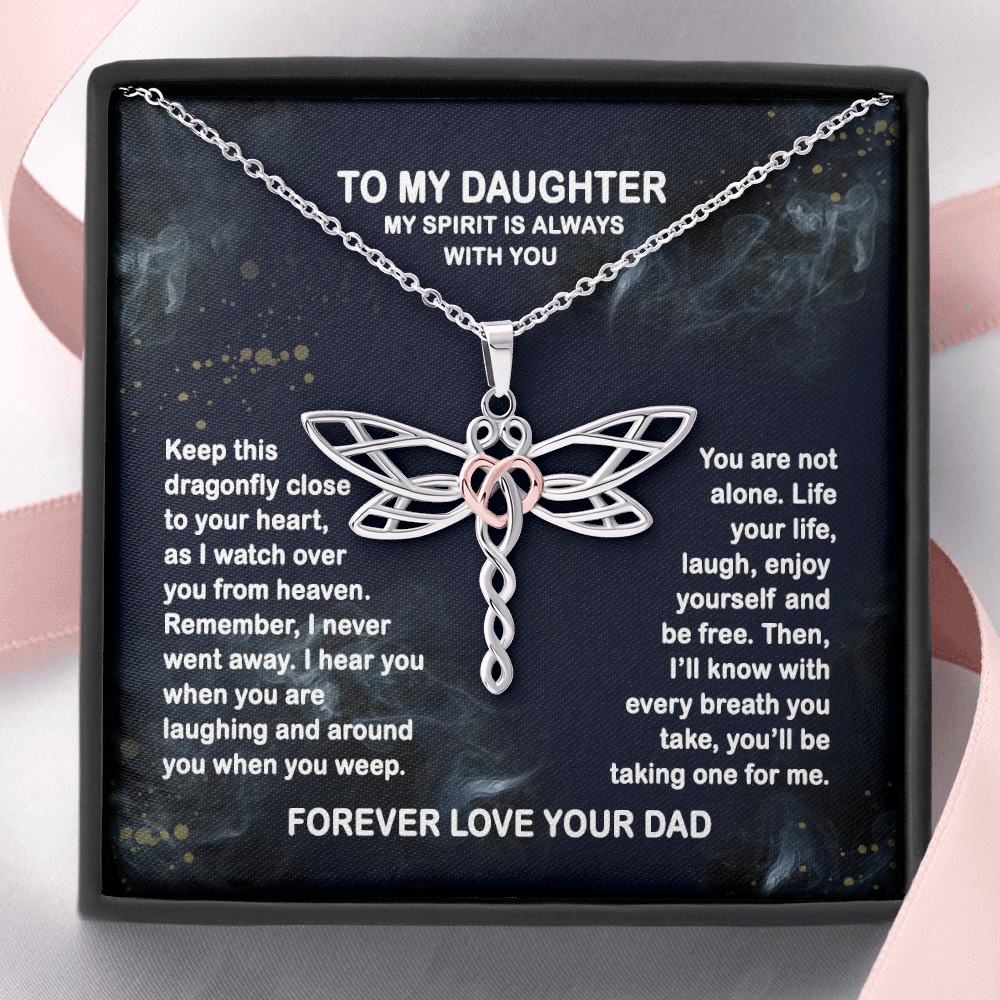 Dad Memorial Dragonfly Necklace, From Your Dad In Heaven Grief Gift, Sympathy Gift, Dad Remembrance Necklace, Dad Memorial Gift, Keepsake Condolence