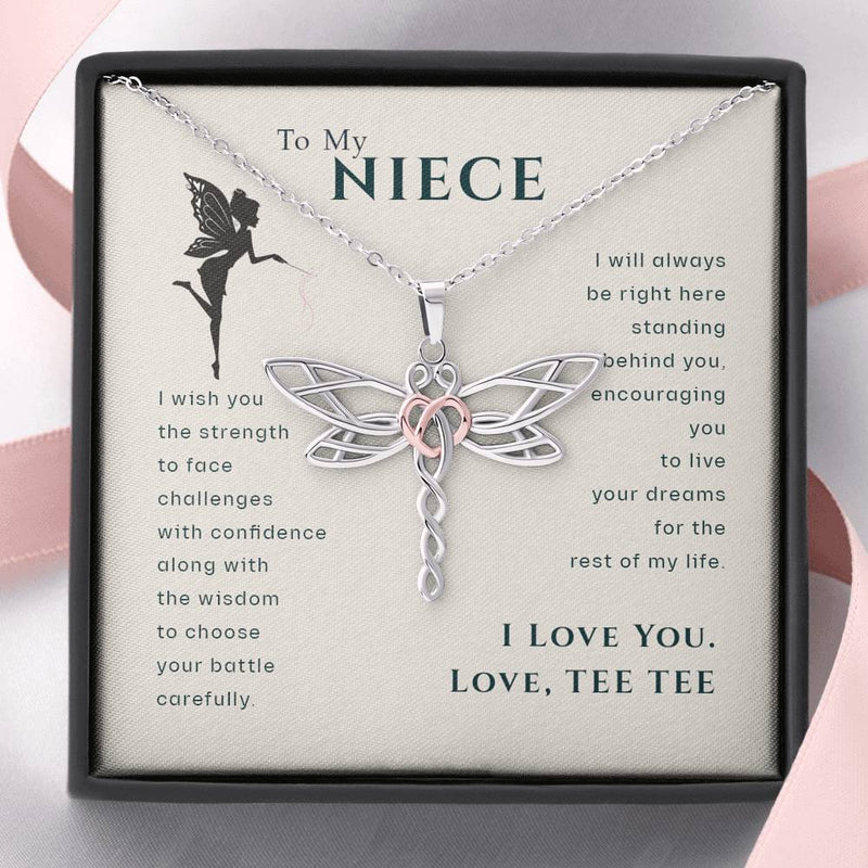 To My Niece From Tee Tee Live Your Dreams Dragonfly Necklace