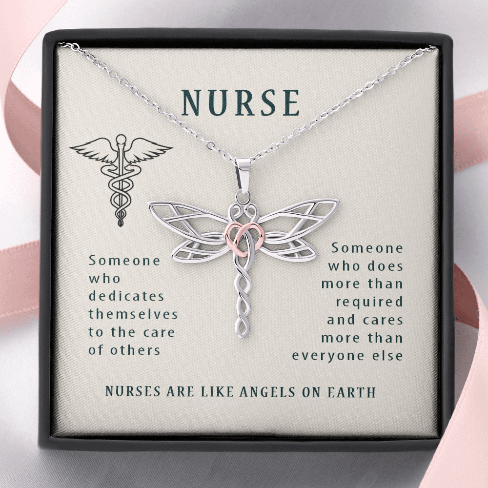 Nurses Are Like Angels Dragonfly Necklace | New Nurse, Nursing Graduation Gift Necklace, Nursing Student Gift