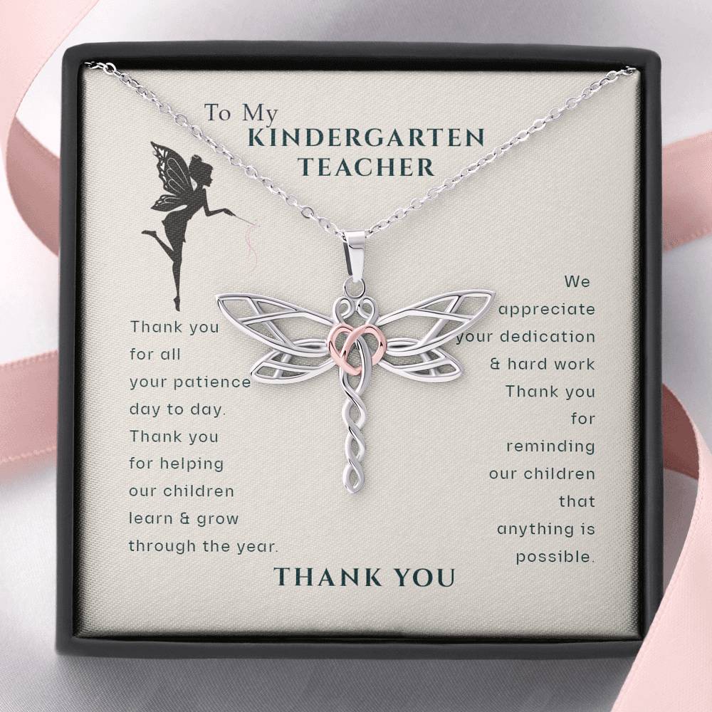 To My Kindergarten Teacher Appreciation Dragonfly Necklace | Kindergarten Teacher Gifts | Teacher Thank You Gift | Teacher Gifts End of Year