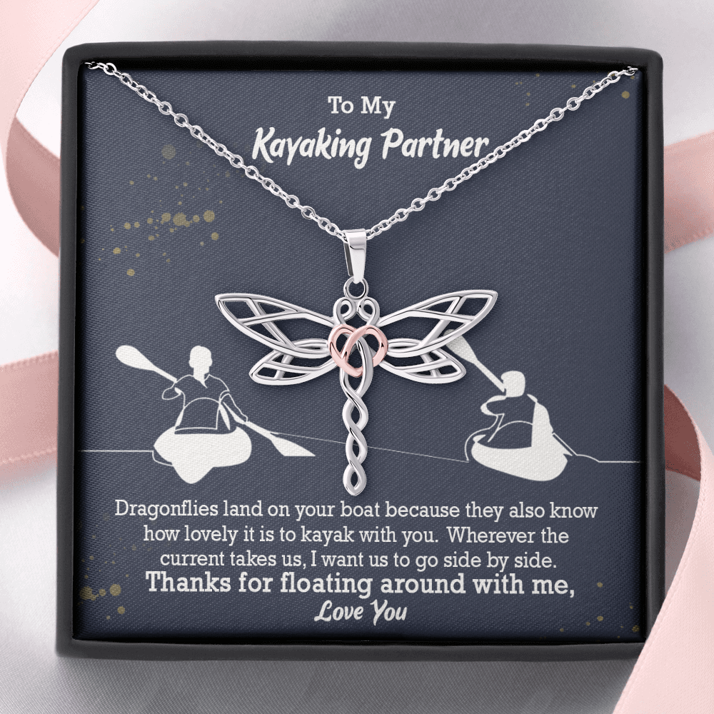 To My Kayaking Partner Dragonfly Necklace | Valentine's Gift, Anniversary Gift, Kayaking Couple Dragonfly Necklace, Outdoorsman Gift