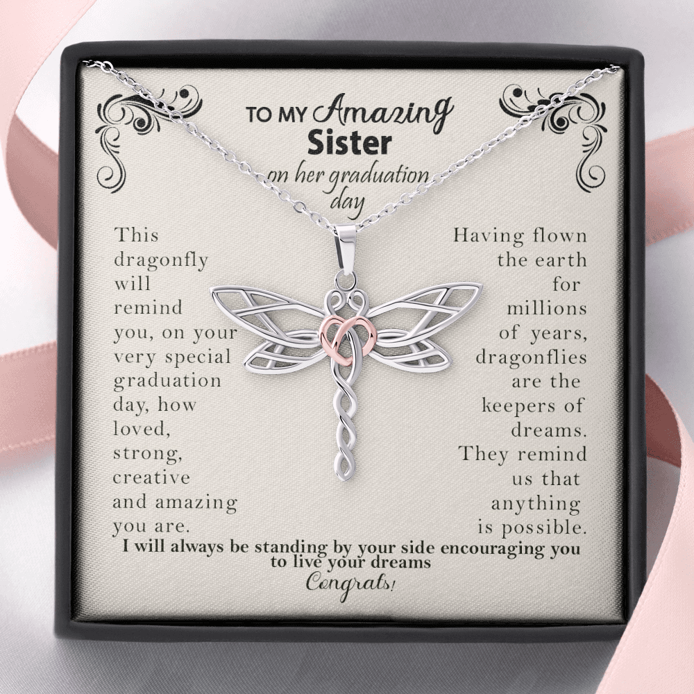 To my Amazing Sister on her Graduation Day Dragonfly Necklace Gift| Gift from Sister| Gift for Sister's Graduation