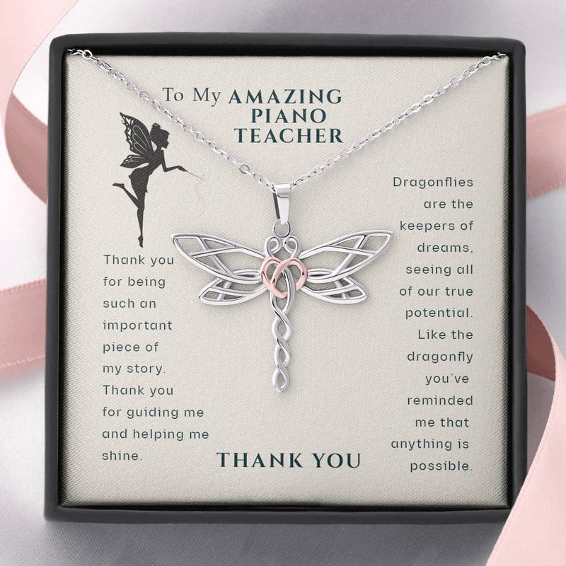 To My Amazing Piano Teacher Dragonfly Necklace | Piano Teacher Gifts | Piano Teacher Thank You Gift