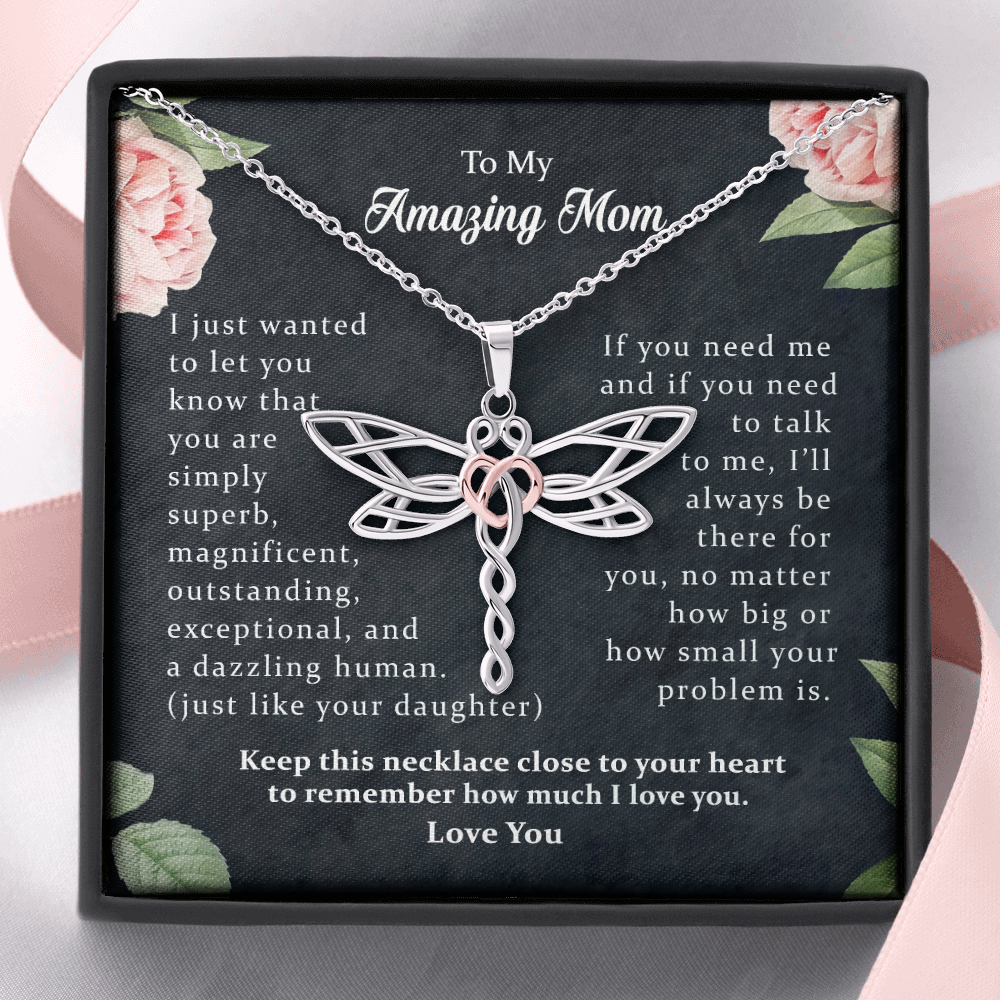 To My Dear Mommy Dragonfly Necklace | Gift to Mom from Daughter | Mother's Day Gift for Mother