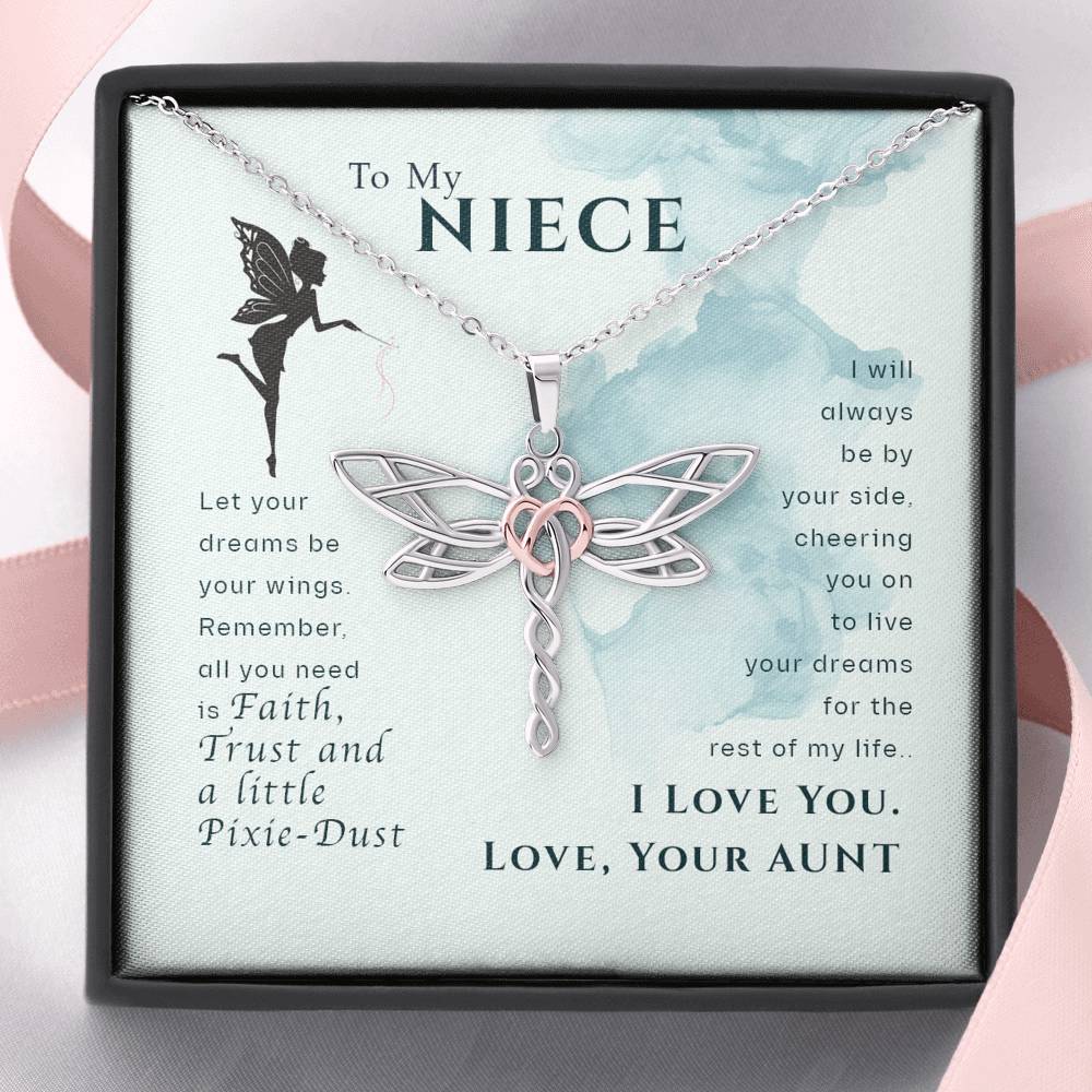 To My Niece, Let Your Dreams Be Your Wings Dragonfly Necklace