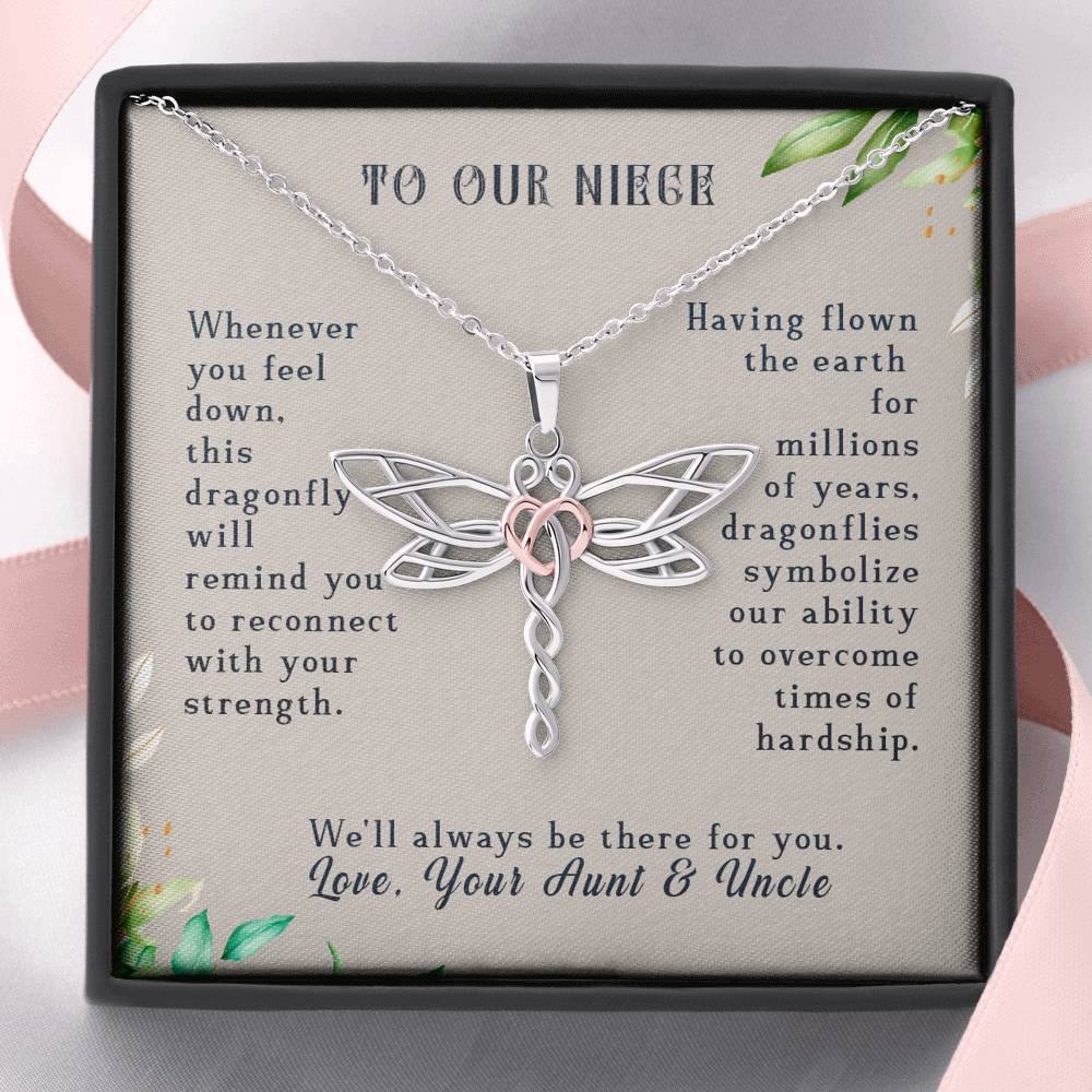 To Our Niece from Aunt & Uncle, We Will Always Be There Dragonfly Necklace | Gift for Niece from Aunt & Uncle