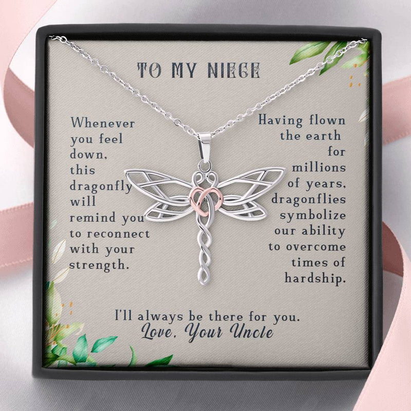 To My Niece from your uncle, I Will Always Be There Dragonfly Necklace | Gift for Niece from Uncle | Birthday, Graduation