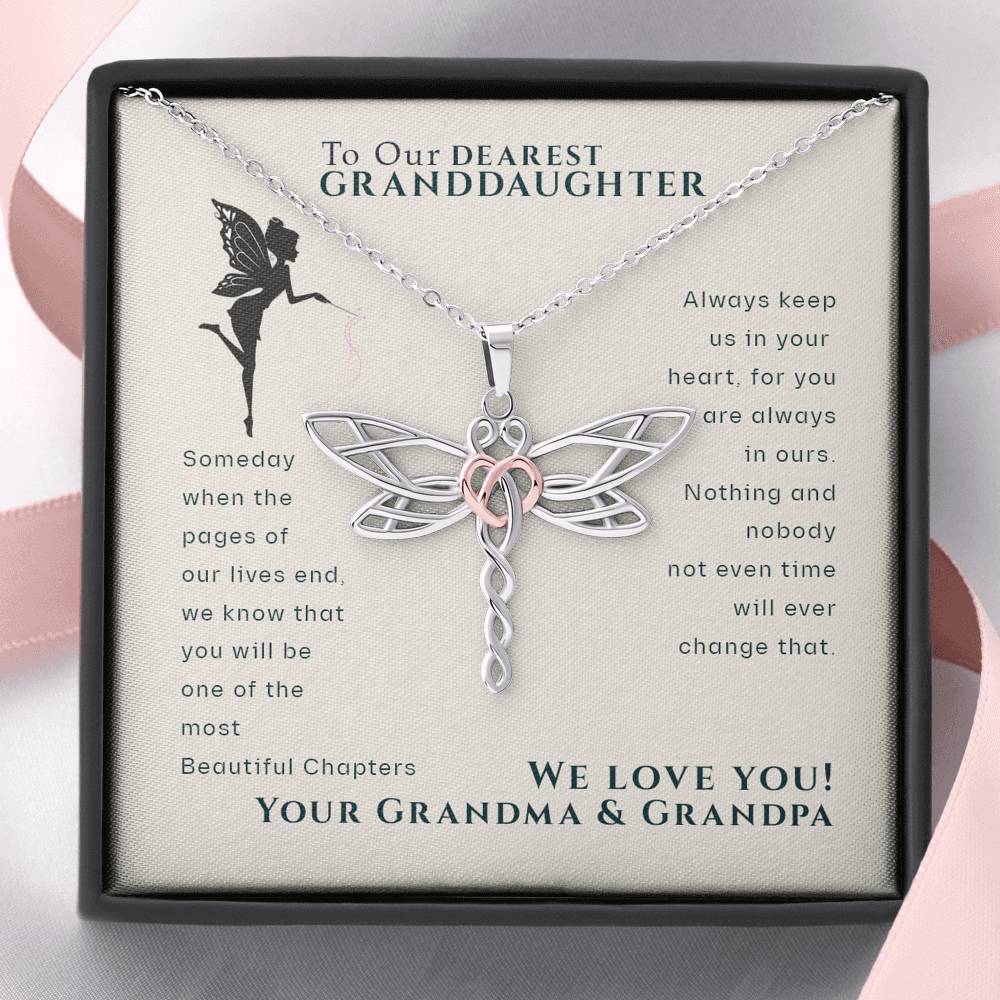To Our Granddaughter You Are Our Most Beautiful Chapter Dragonfly Necklace
