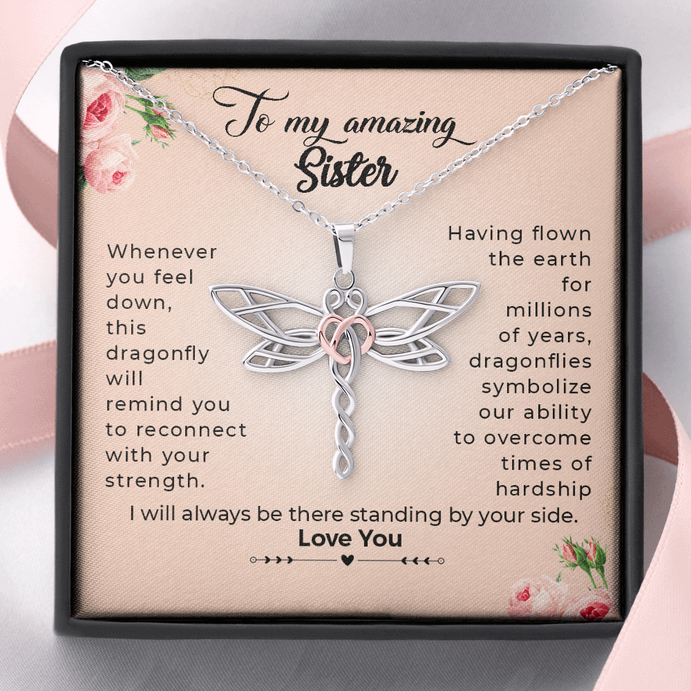 To My Amazing Sister Believe in Yourself Dragonfly Necklace | Encouragement Dragonfly Necklace Gift, Necklace to Sister from Sister and Brother