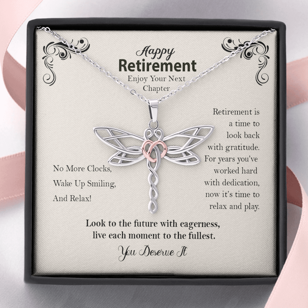 Happy Retirement Gift Dragonfly Necklace | Retirement Necklace for Women: Colleagues, Leave Job, Jewelry from Coworkers